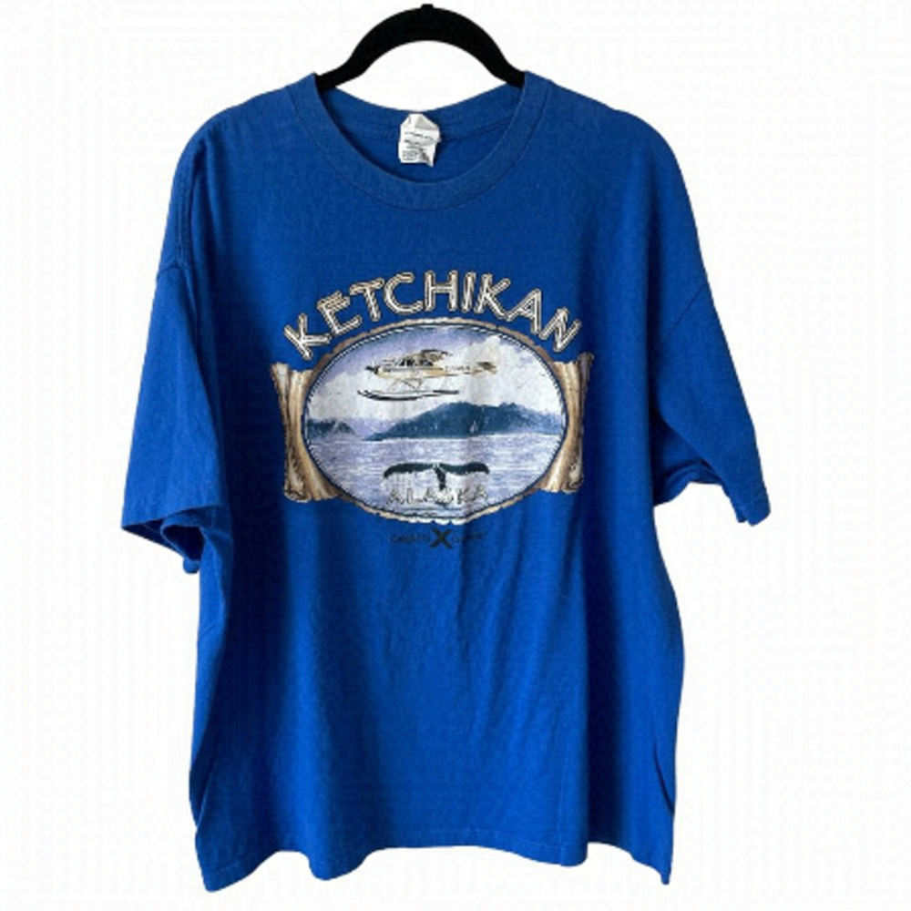 Alaska Graphic Tee Printed Short Sleeve Crew Neck Casual Blue XL